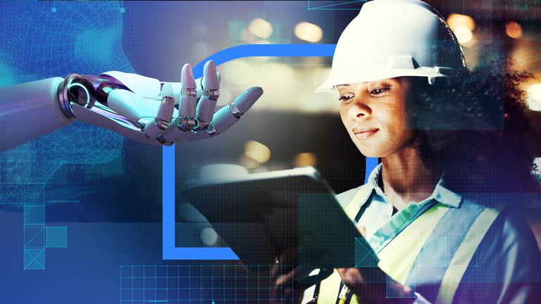 Eine Frau programmiert einen Roboter