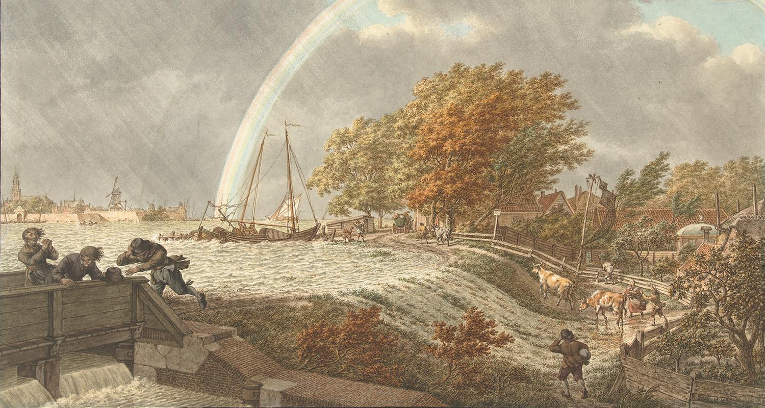 Jacob Cats: Herbstlandschaft mit Regenbogen und Flut, 1797, Aquarell auf Papier © Rijksmuseum, Amsterdam