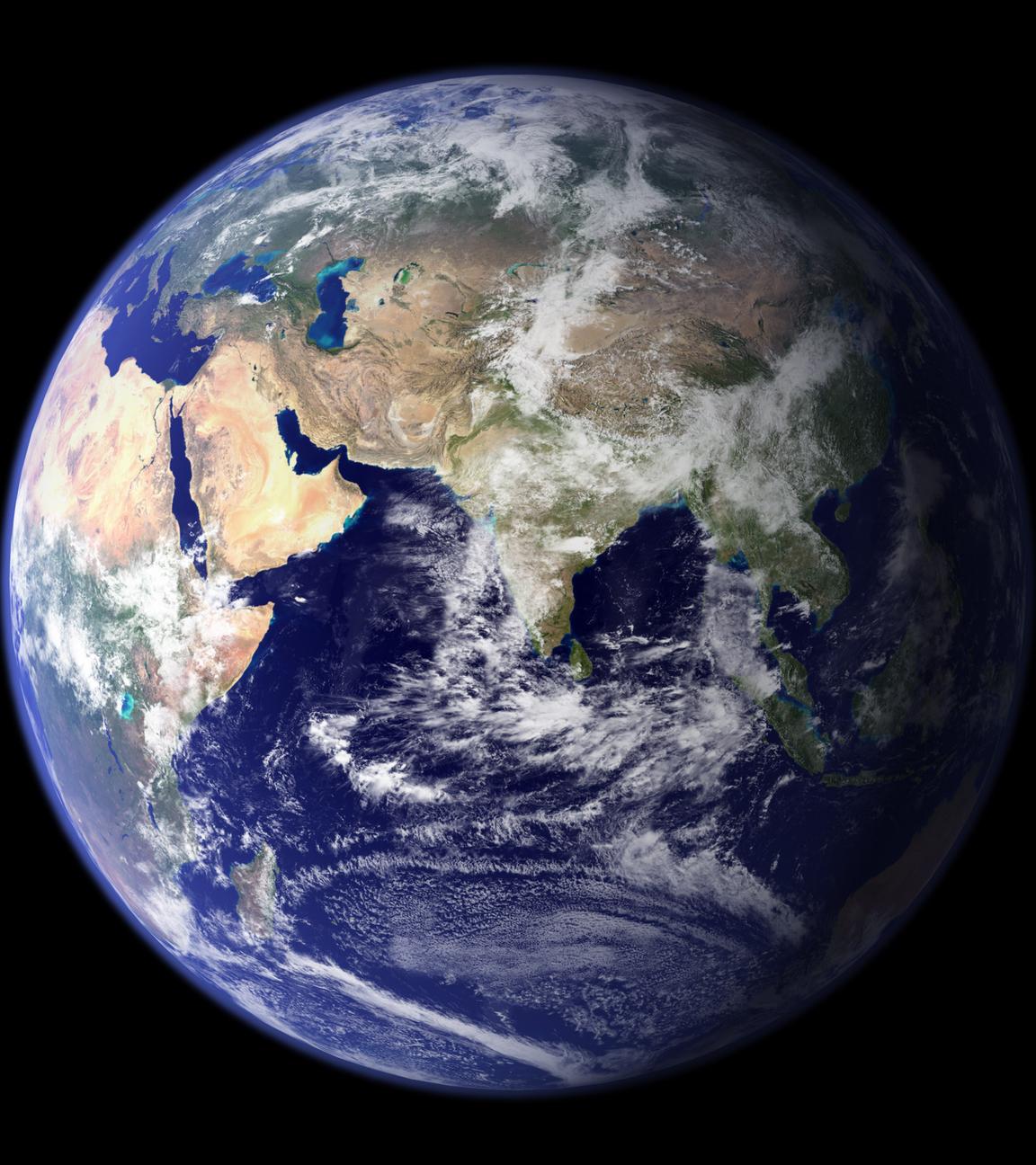 Eine NASA-Aufnahme zeigt die östliche Hemisphäre der Erdkugel. 