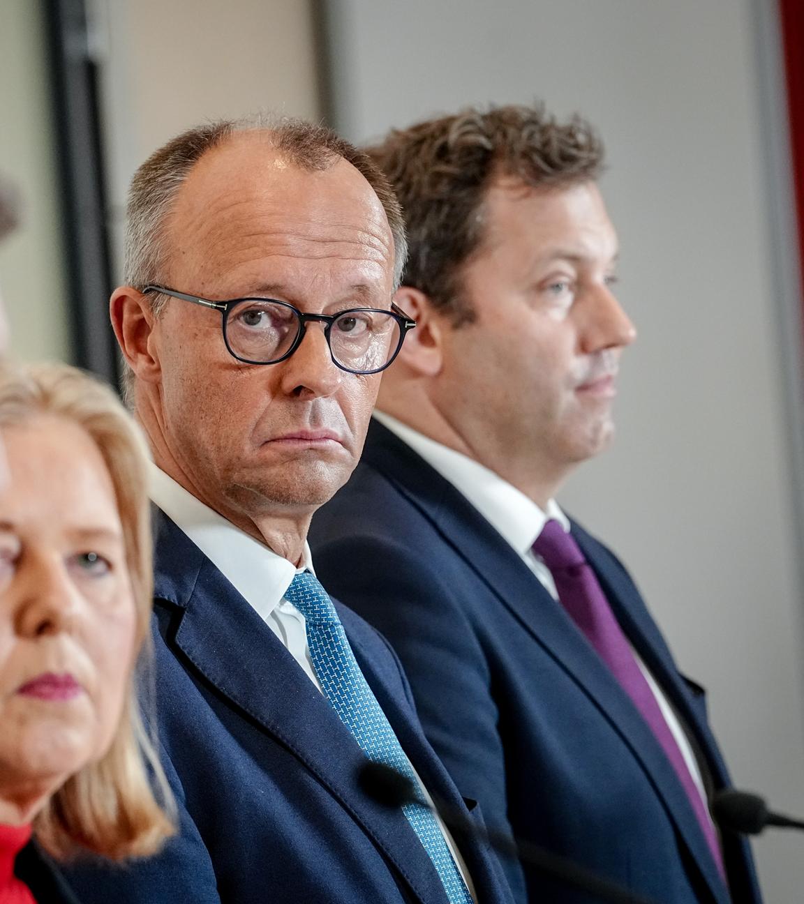 Markus Söder, Ministerpräsident von Bayern, Bärbel Bas, Bundesministerin für Arbeit und Soziales, Bundeskanzler Friedrich Merz und Lars Klingbeil, Bundesminister der Finanzen.