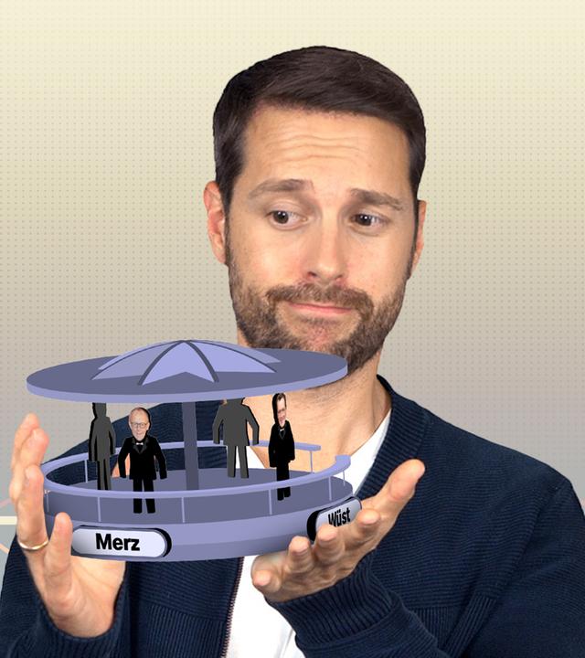 Mirco Drotschmann mit dem Kanzlerkandidaten-Karussell der Union