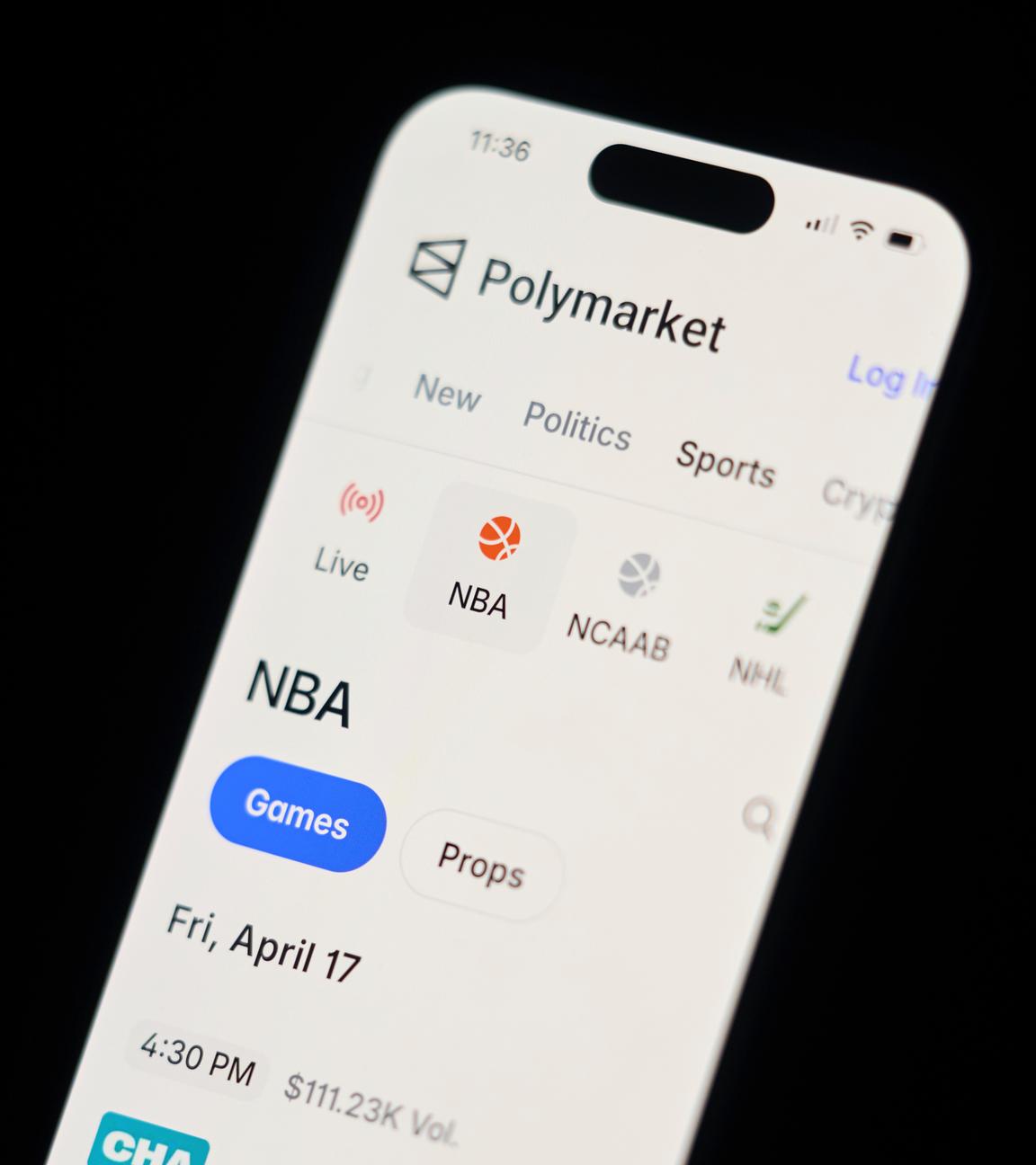 Die Polymarket-Website auf einem Smartphone
