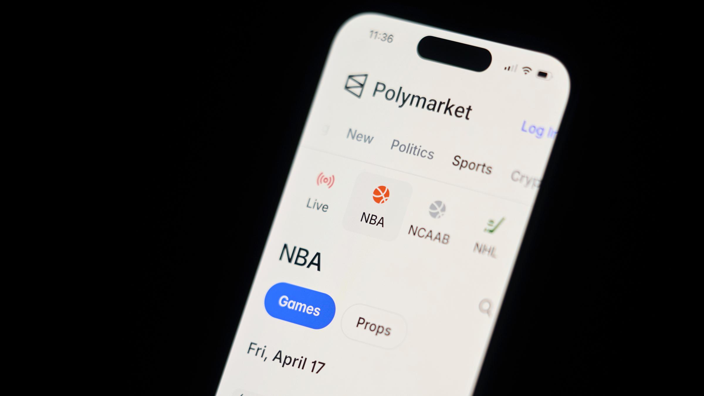 Die Polymarket-Website auf einem Smartphone