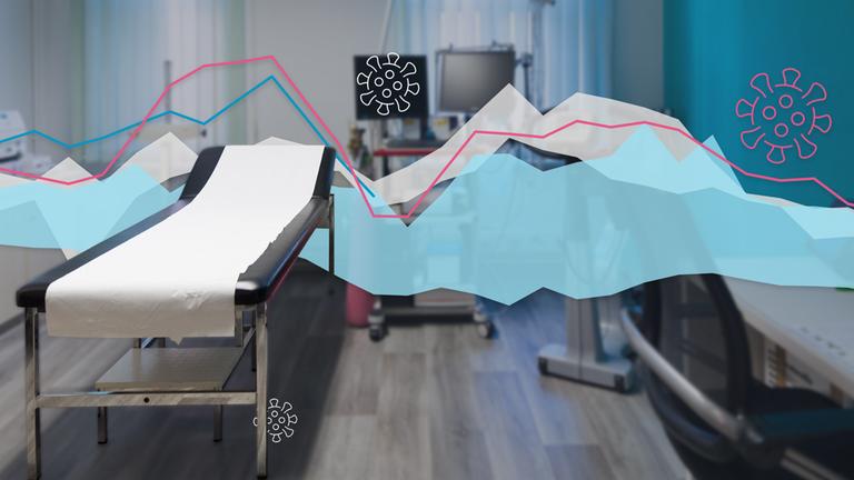 Besprechungszimmer in einer Arztpraxis, darüber eine Grafik zur aktuellen Erkältungssaison