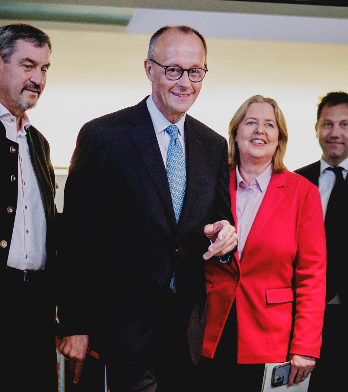 Pressekonferenz nach Koalitionsausschuss mit Söder (v.l.), Merz, Bas und Klingbeil (r)