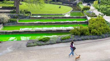 Klimaaktivisten färben Brunnenwasser grün