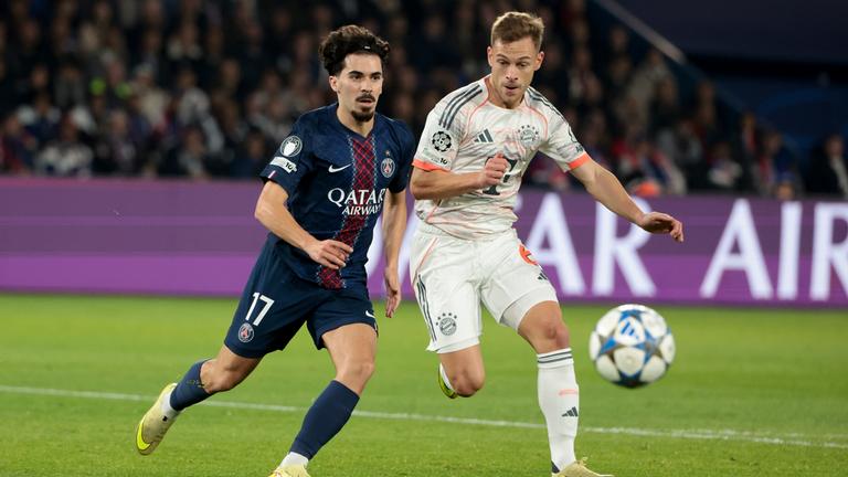 Im Duell: Paris-Spieler Vitinha und Bayerns Mittelfeld-Stratege Joshua Kimmich