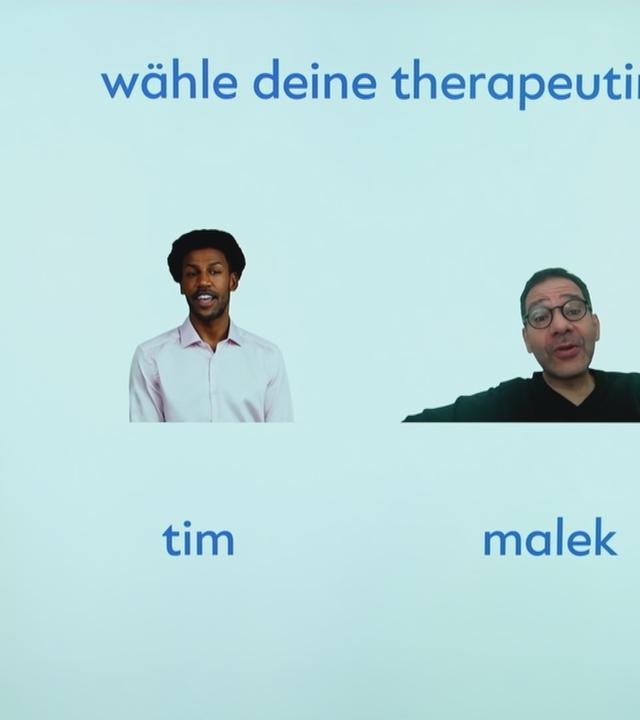 Vier digitale Psychotherapeuten stehen auf einer Internetseite zur Auswahl