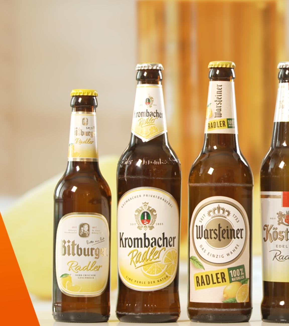 Sechs verschiedene Radler im teuer oder billig-Vergleich