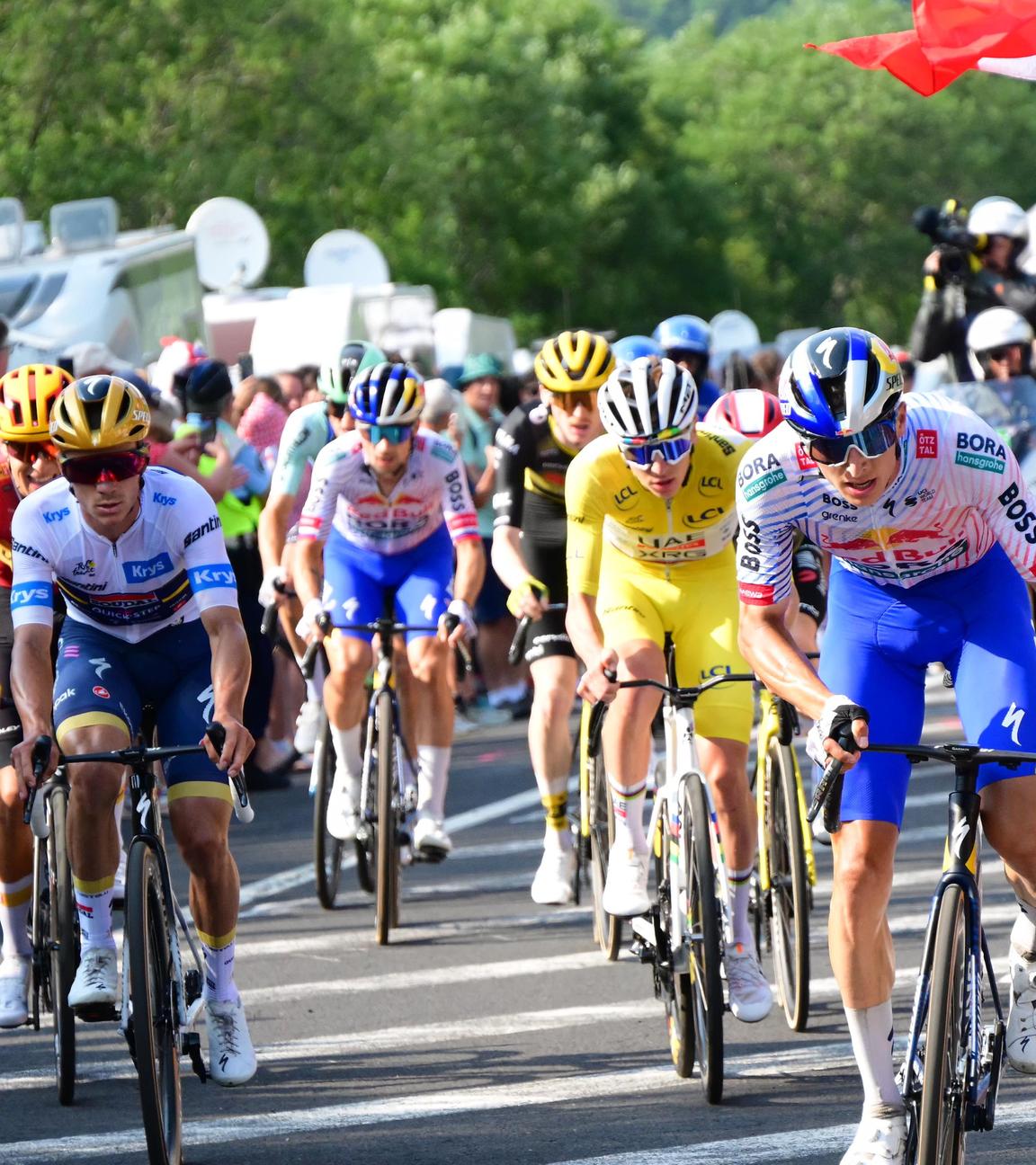 Remco Evenepoel, Tadej Pogacar und Florian Lipowitz