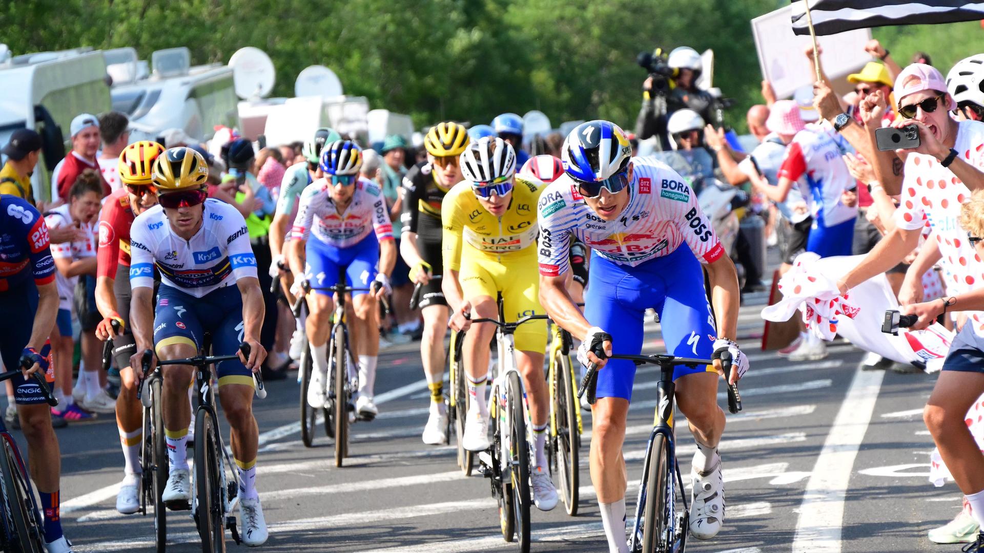 Remco Evenepoel, Tadej Pogacar und Florian Lipowitz