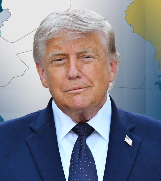 Donald Trump vor einer Karte des Nahen Osten
