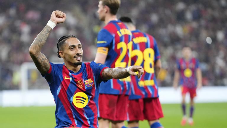 Raphinha feiert am 7. Januar 2026 in Jeddah, Saudi-Arabien, sein Tor zum 1:0 im Halbfinale des spanischen Supercups gegen Athletic Bilbao.
