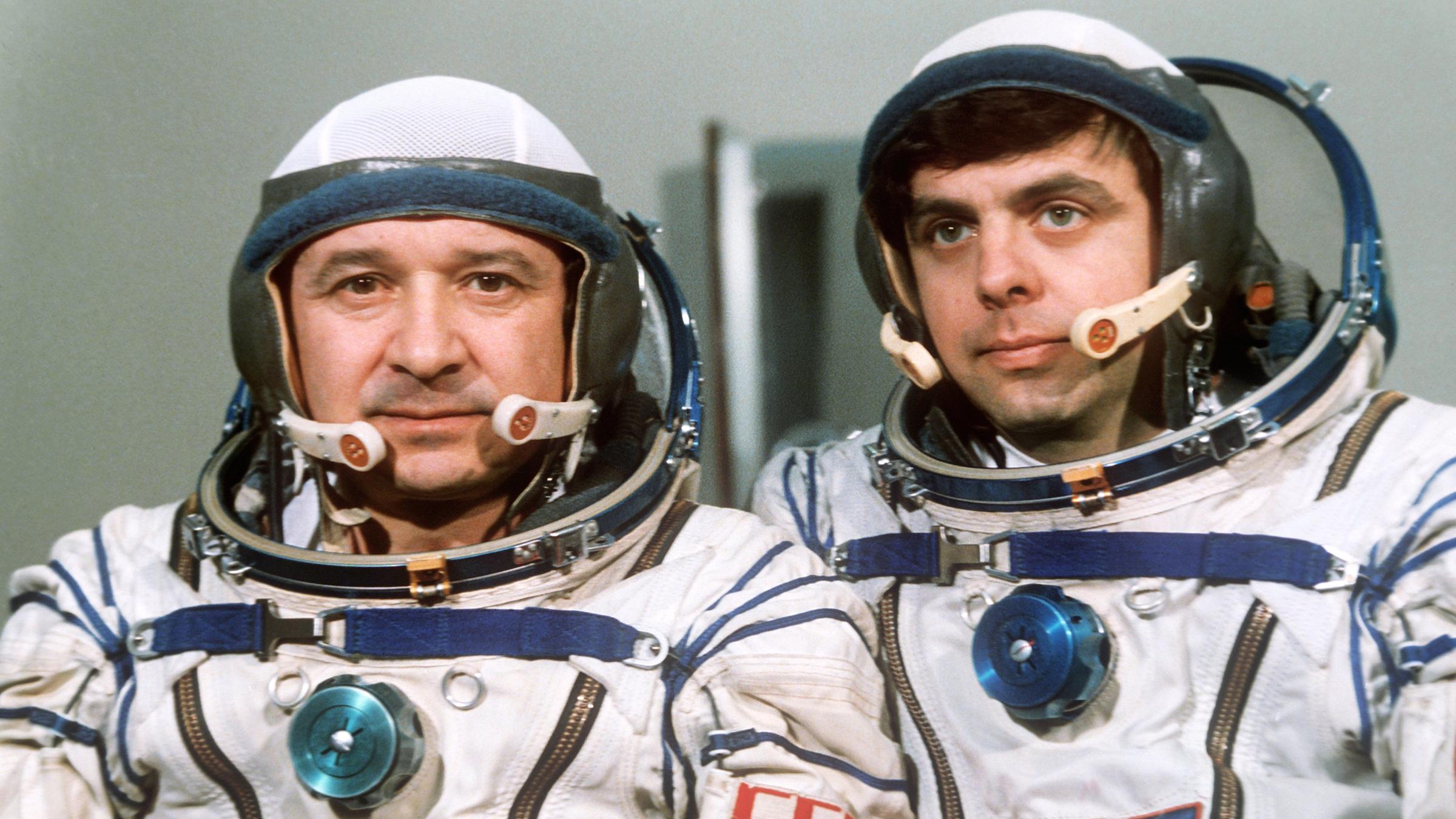 März 1986 - Leonid Kisim und Wladimir Solowjow an Bord der "Mir"