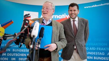 Archiv: Alexander Gauland mit dem ehemaligen Pressesprecher der AFD, Christian Lüth, auf einer Pressekonferenz