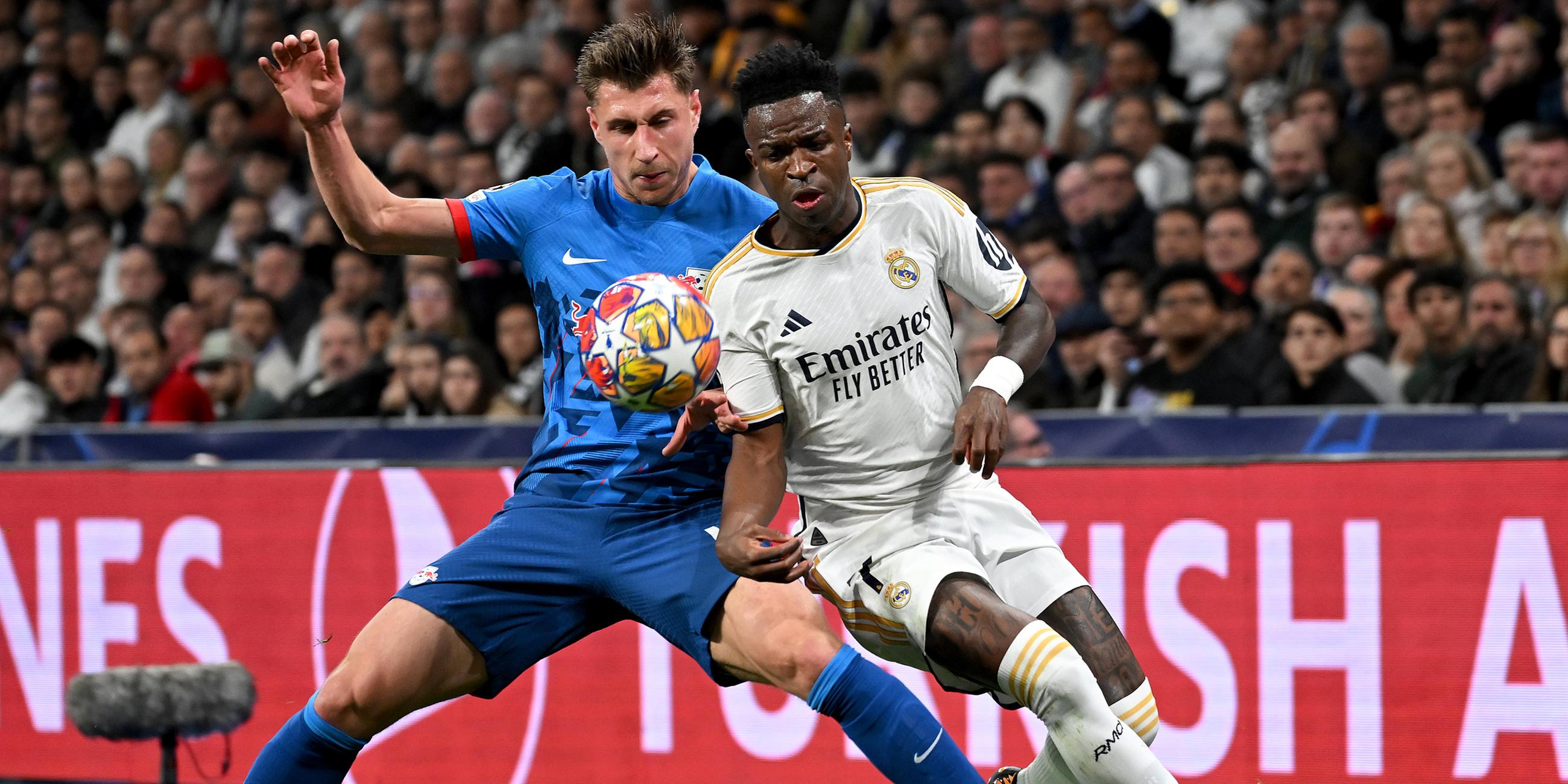 Willi ORBAN (Leipzig) und Vinicius Junior (Real Madrid) im Zweikampf.