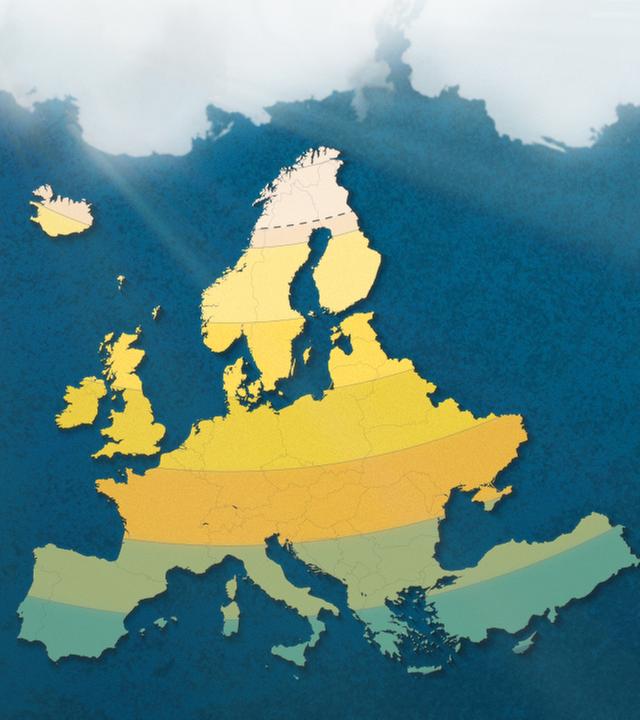 Europa-Karte, nach Breitengraden eingefärbt