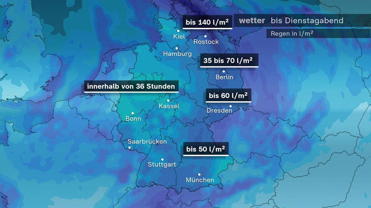 Regensummen bis Dienstag 22.07.2025