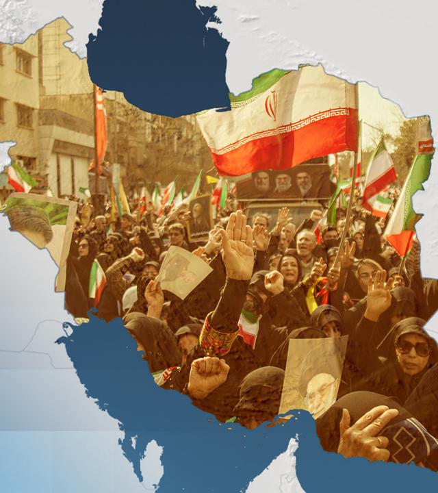 Der junge Chamenei vor einer Karte des Iran