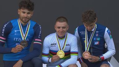 Remco Evenepoel holt Gold vor dem Italiener Filippo Ganna. Bronze ging an Paul Seixas. 