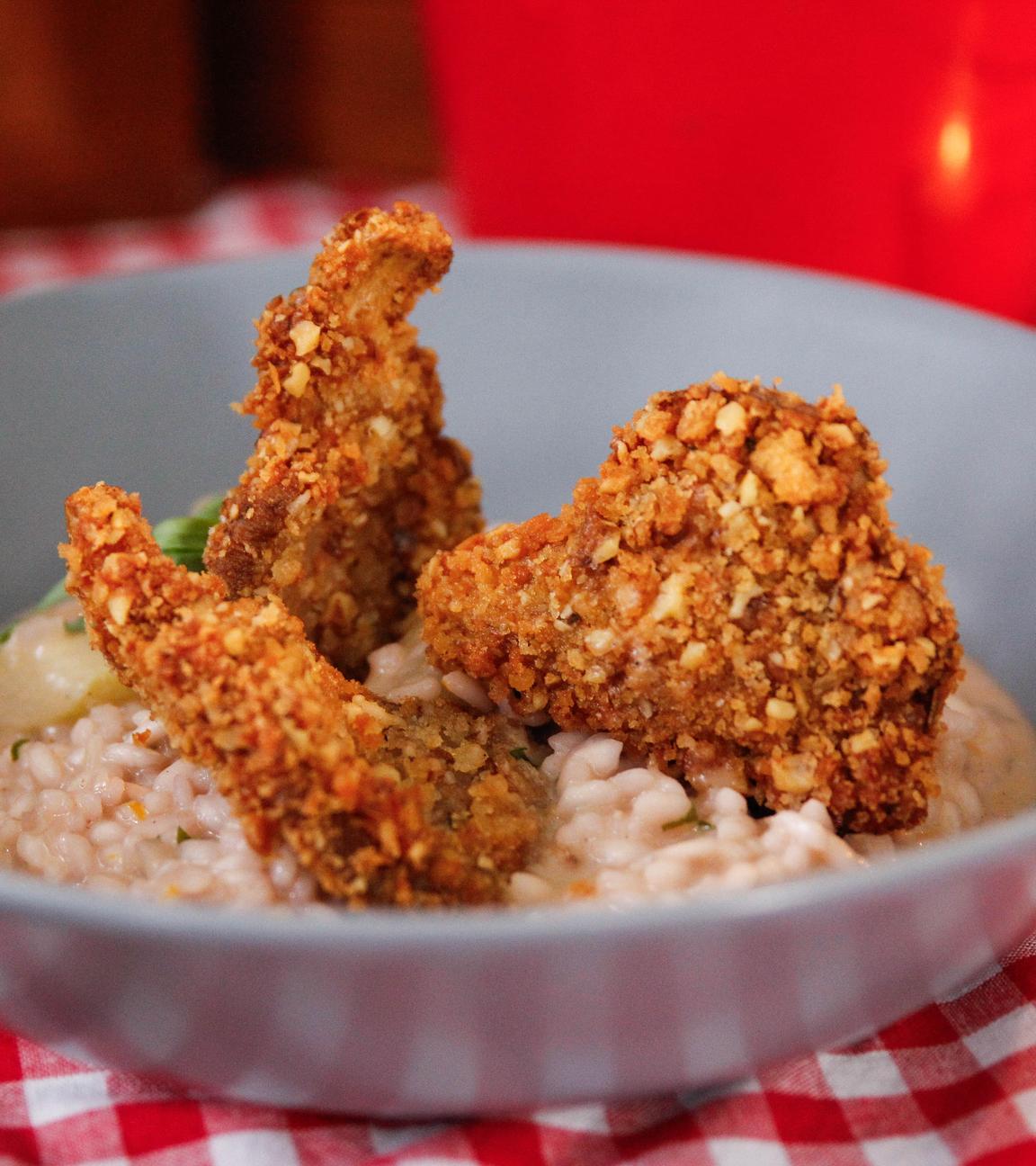 Rhabarber-Risotto mit Austernpilzen 