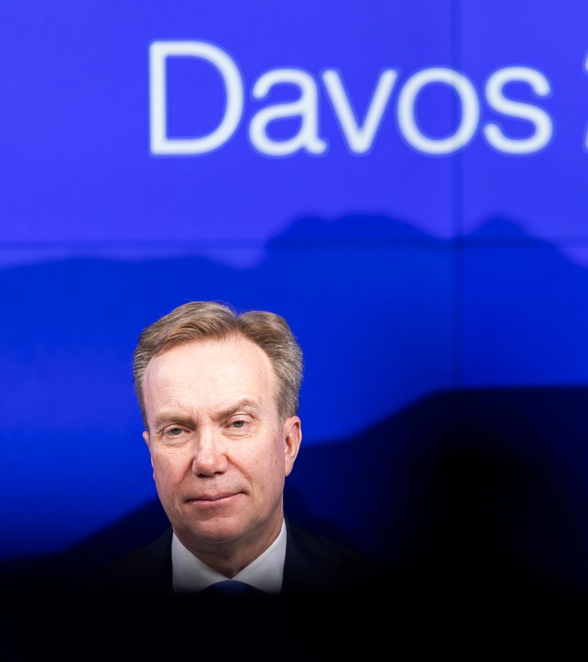 Borge Brende, President of the World Economic Forum (WEF), attends a remote pre-meeting press conference for the World Economic Forum annual meeting