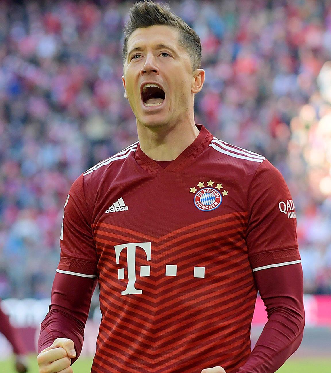 09.04.2022, Fussball 1.Bundesliga, FC Bayern München - FC Augsburg Robert Lewandowskis Torjubel zum 1:0