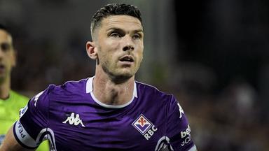 Der deutsch-niederländische Fussballspieler Robin Gosens läuft für den AC Florenz in der Serie A-Partie gegen Atalanta Bergamo auf