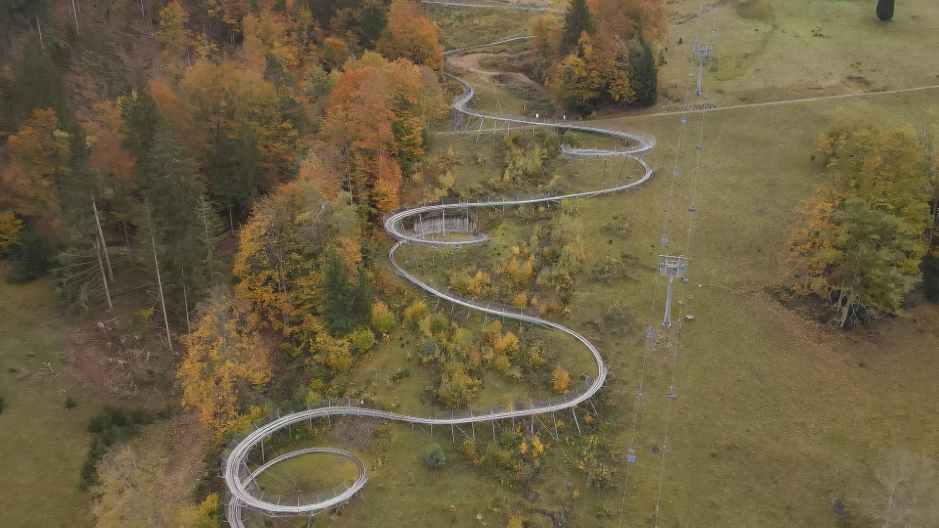 Auf dem Bild sieht man eine Rodelbahn im Schwarzwald