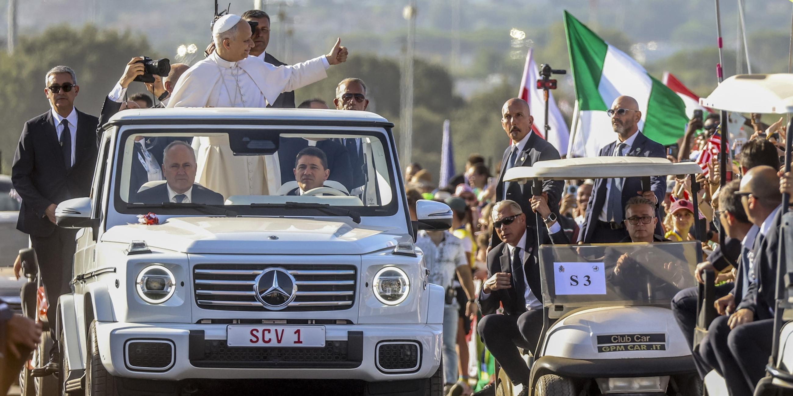 Pope Leo XIV leads a mass in the Tor Vergata district of Rome, as part of the Jubilee of Youth. 