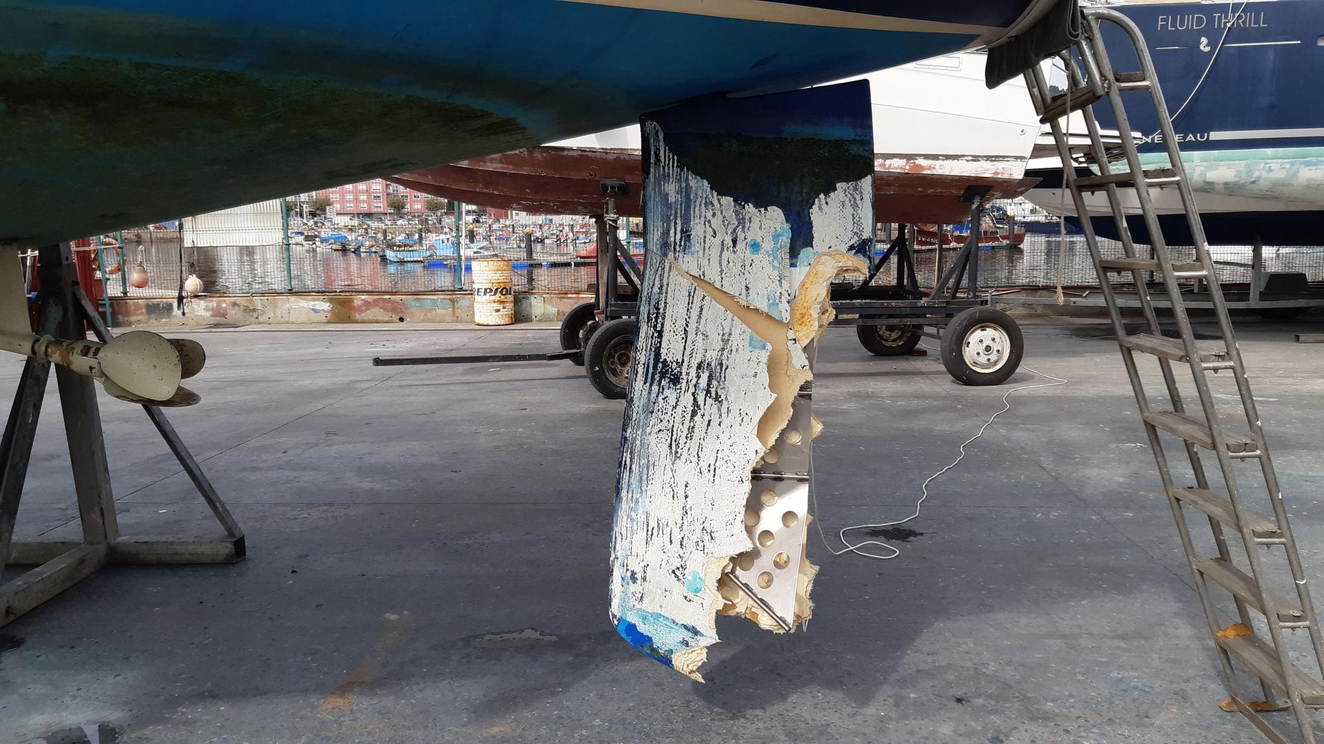 Von einem Orca zerstörtes Ruderblatt