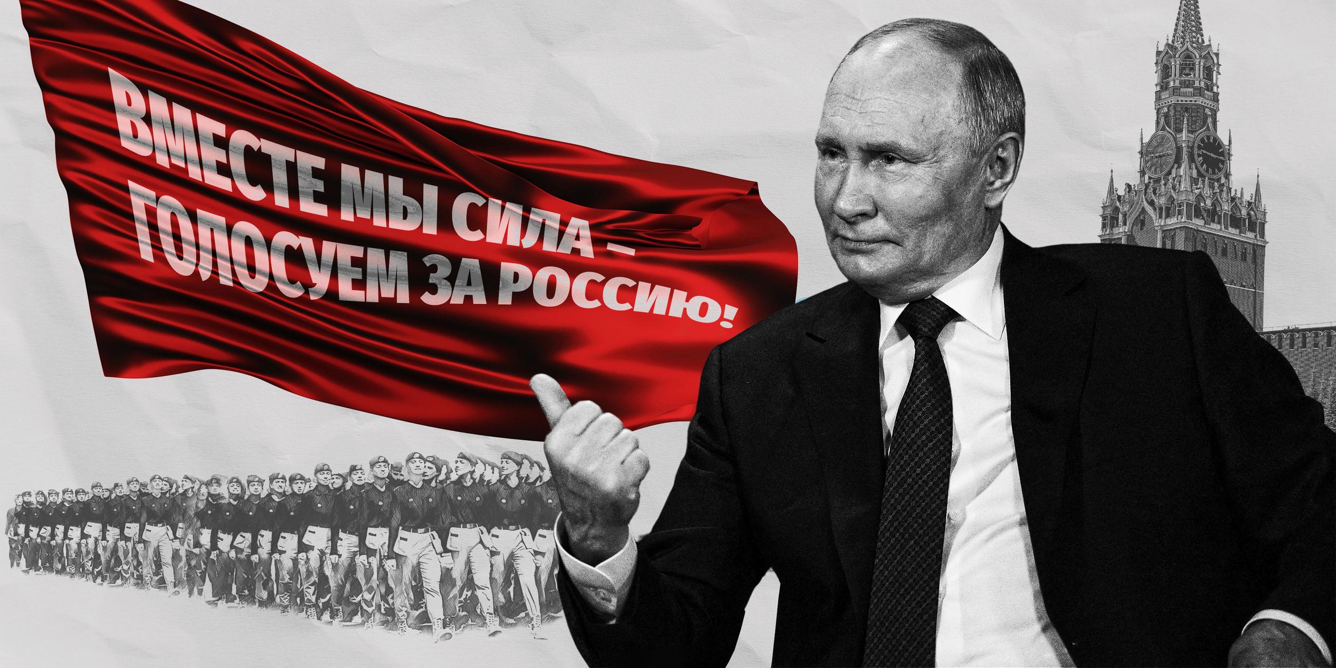 Der offizielle Slogan für die russischen Präsidentschaftswahlen 2024 "Zusammen sind wir stark - wir stimmen für Russland"