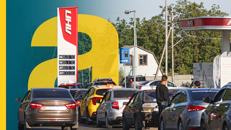 Schlange an Tankstelle im von Russland besetzen Luhansk