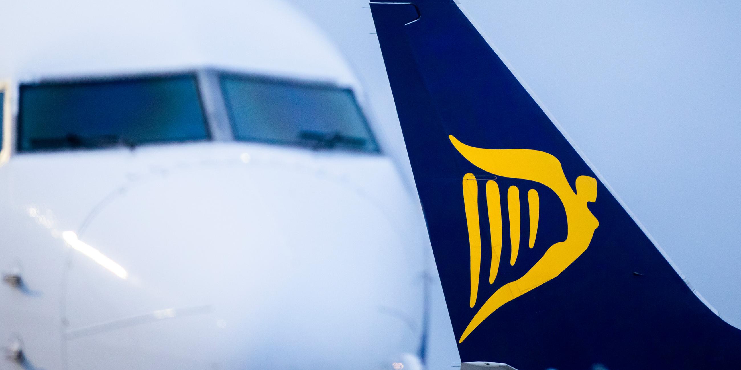 Ryanair Logo auf einem Seitenleitwerk einer Boeing 737 der Firma (Archiv)