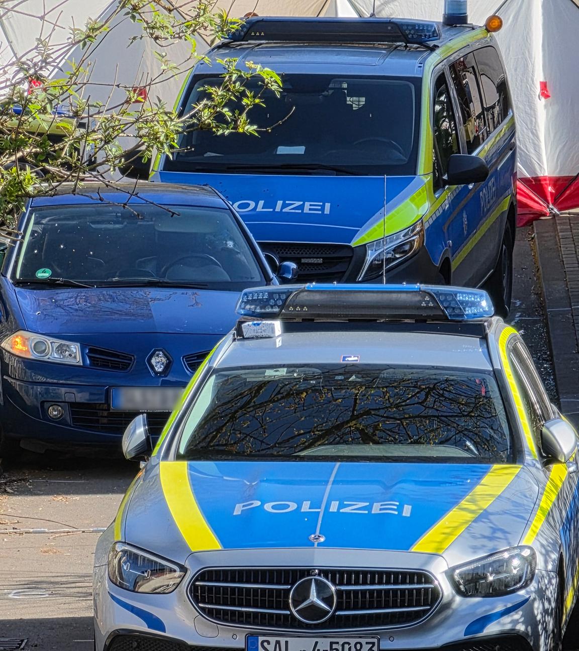 Polizeiautos stehen am Einsatzort.