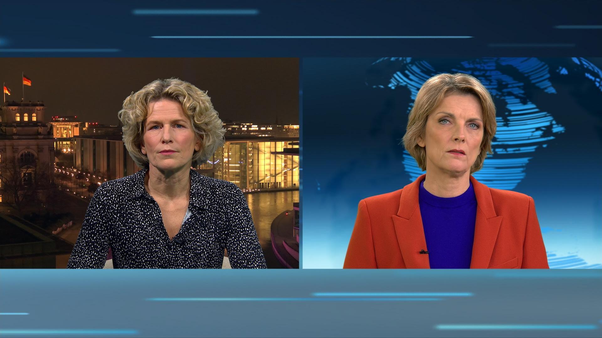 Sabine Fischer, Stiftung Wissenschaft und Politik, und Marietta Slomka, Moderatorin des heute journal