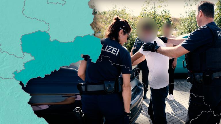 Polizeiauto, Karte von Sachsen und Festnahmesituation