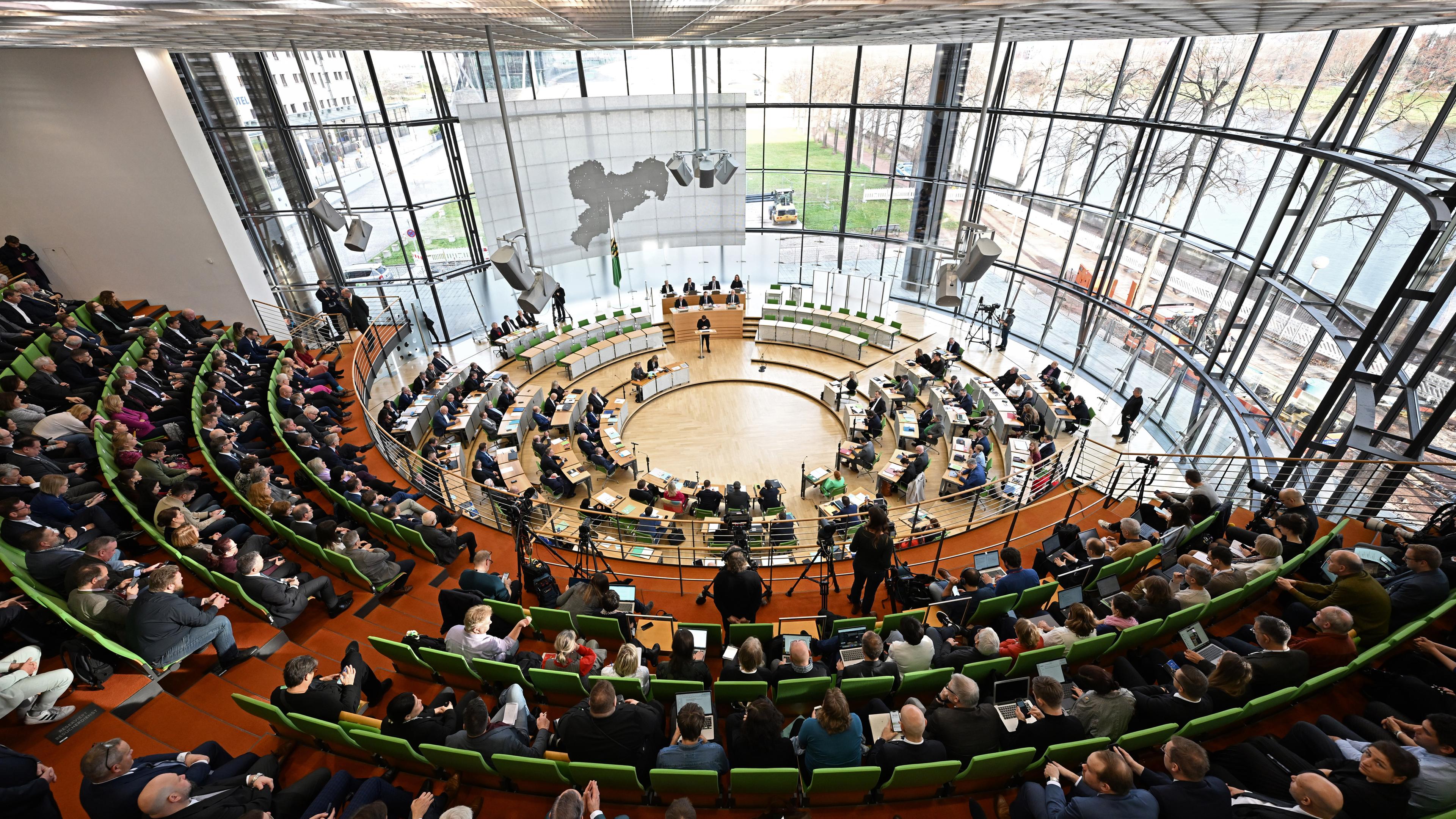Der Sitzungssaal des sächsischen Landtags.