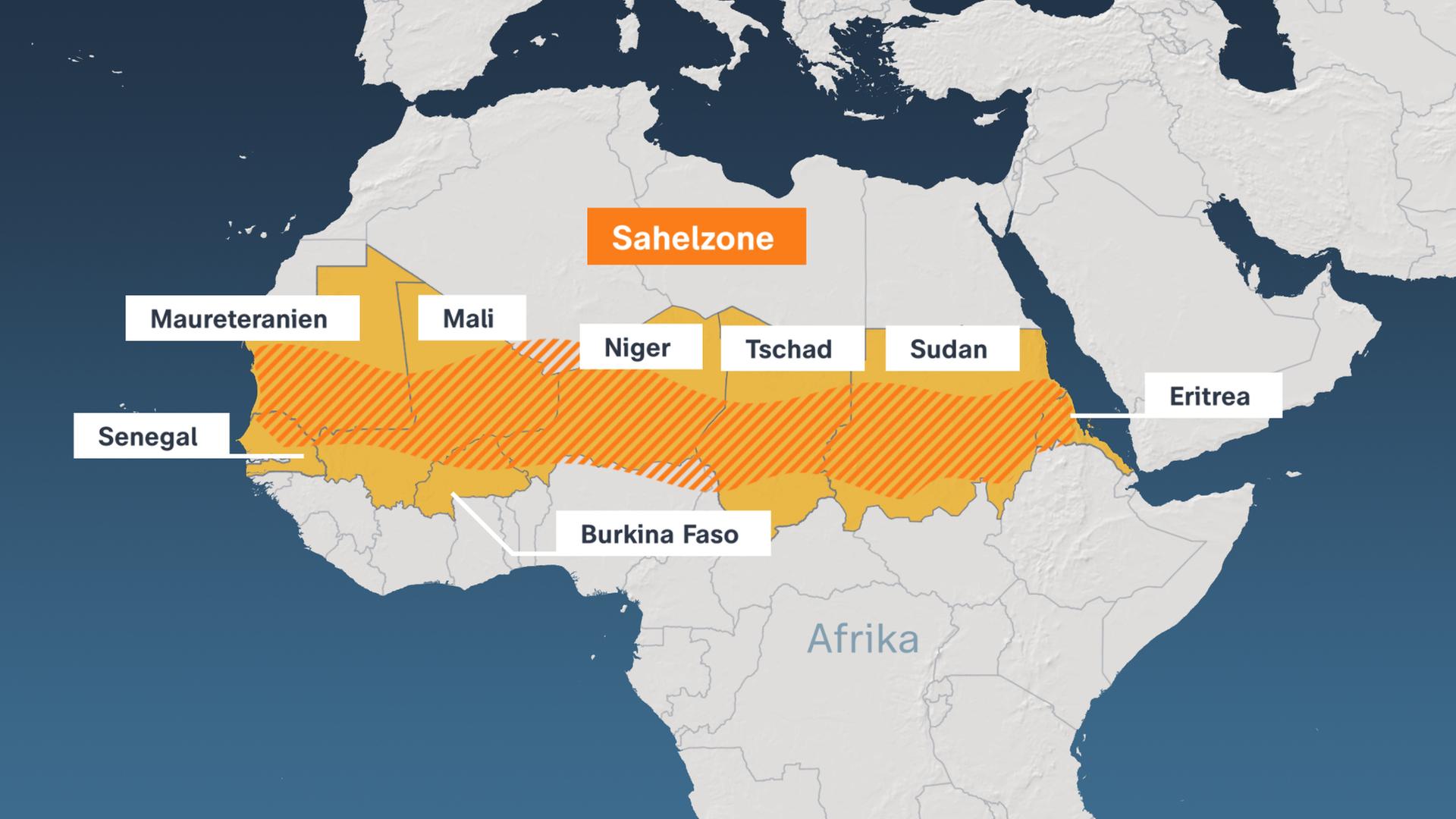Eine Landkarte der Sahel-Zone