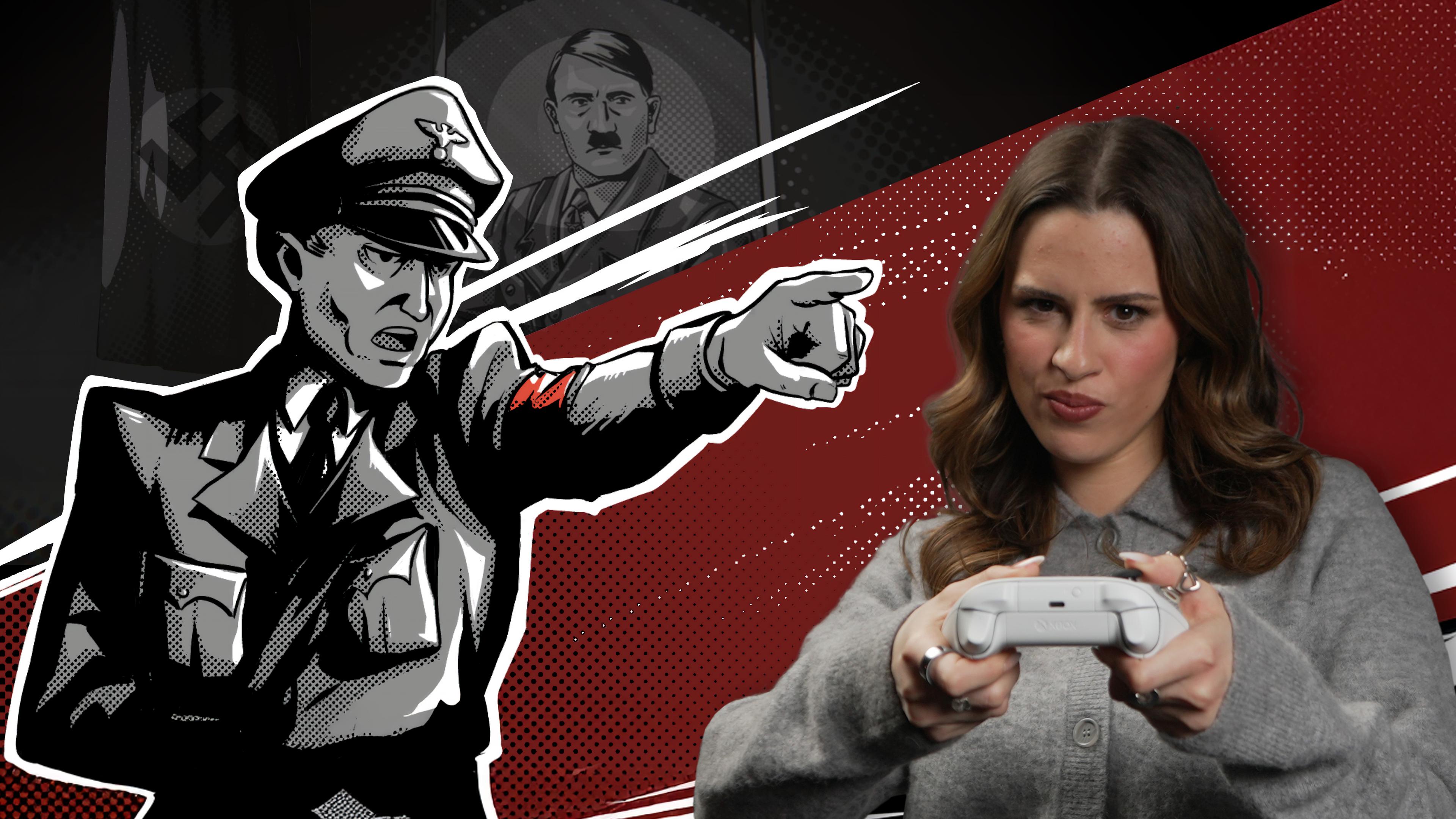 Salwa Houmsi mit Gamepad spielt “The darkest files”