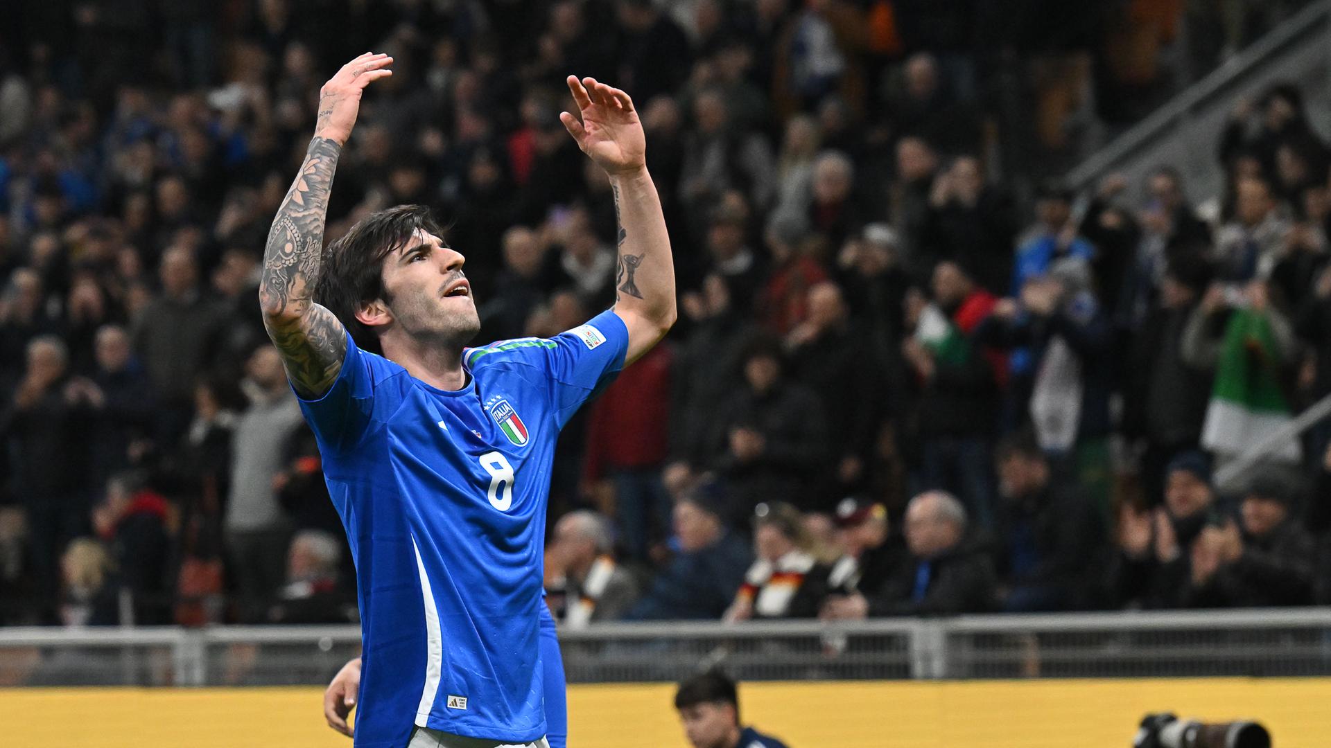 Italiens Sandro Tonali jubelt nach seinem Tor zum 1:0 gegen Deutschland.