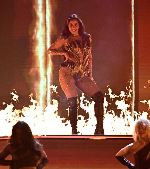 Die deutsche Sängerin Sarah Engels (oben) während ihres Auftritts beim European Song Contest (ESC) in Wien am 11. Mai 2026.