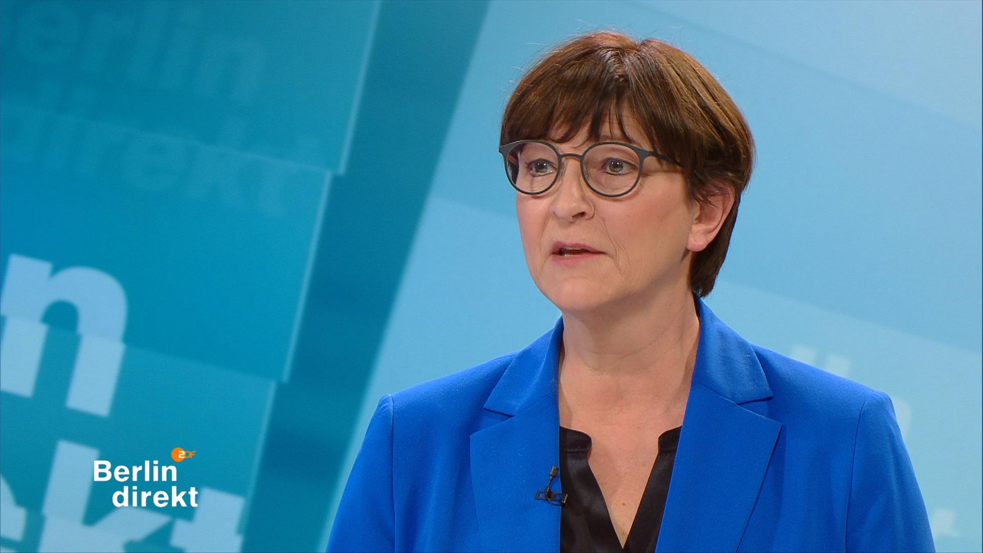 SPD-Bundesvorsitzende Saskia Esken im Gespräch bei Berlin direkt 