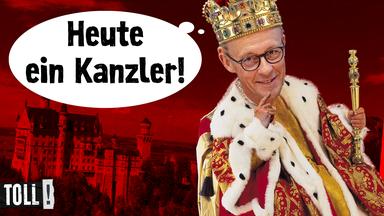 Montage: König Friedrich Merz mit Krone und Zepter; Text in Sprechblase: Heute ein Kanzler!