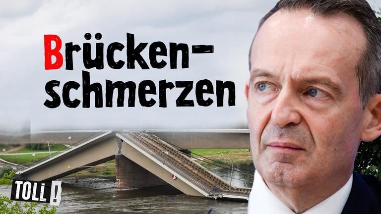 Montage: Eingestürzte Carolabrücke in Dresden und Volker Wissing; Text: Brückenschmerzen