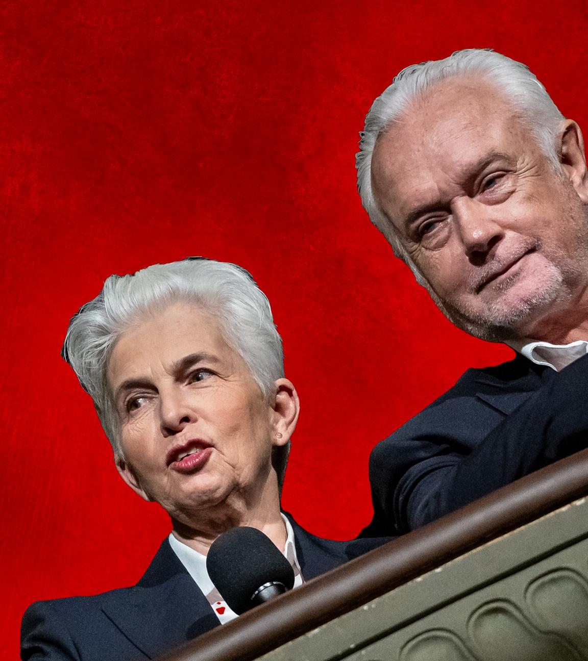 Montage: Agnes Strack-Zimmermann und Wolfgang Kubicki | Sprechblase mit Text: "Sink positive!"