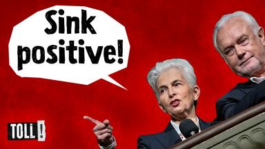 Montage: Agnes Strack-Zimmermann und Wolfgang Kubicki | Sprechblase mit Text: "Sink positive!"