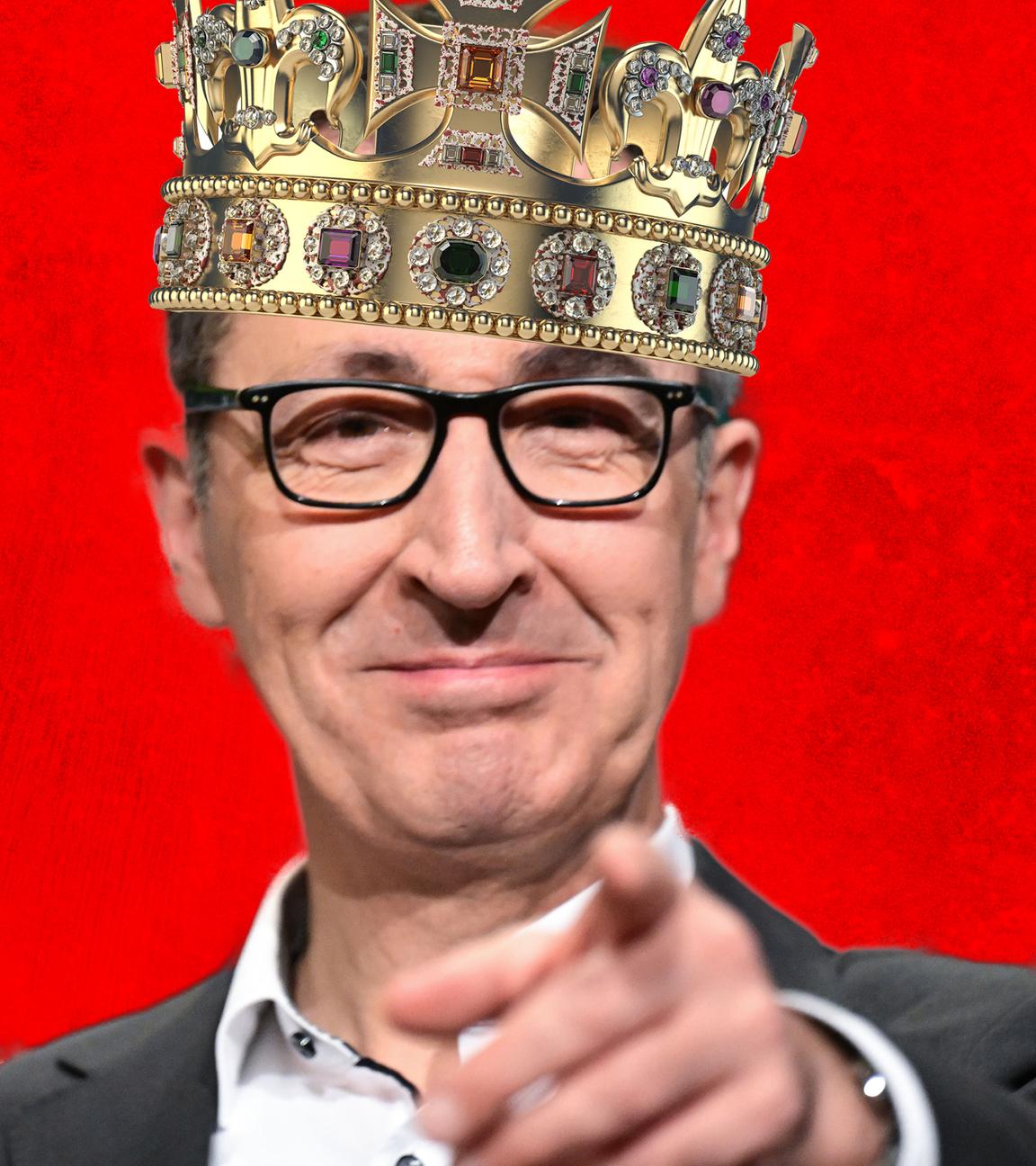 Montage: Cem Özdemir mit Krone | Sprechblase mit Text: Es kann nur einen geben!