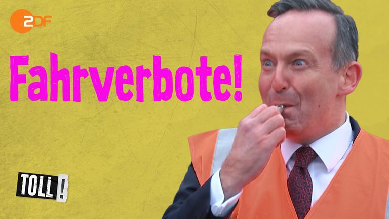 Bildmontage: Volker Wissing mit Trillerpfeife; Text: Fahrverbote!