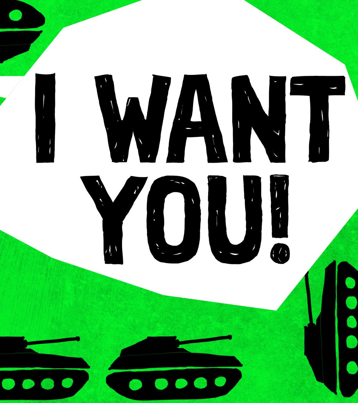 Montage: Verteidigungminister Boris Pistorius als Handwerker verkleidet, Sprechblase: I want you!